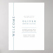 Modernes White and Blue Bar Mitzvah Begrüßungszeic Poster (Vorne)