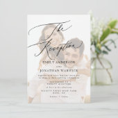 Modernes White Black Simple Wedeption Foto Einladung (Stehend Vorderseite)