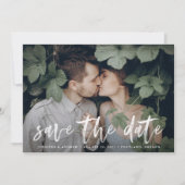 Modernes White Brush Script-Foto Save the Date Einladung (Vorderseite)