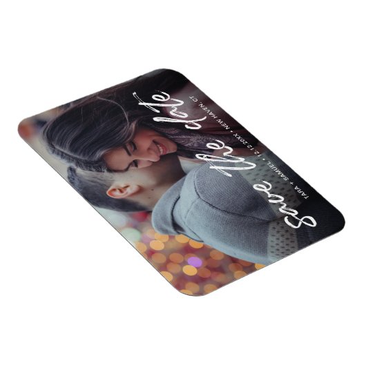 Modernes White Brush Script-Foto Save the Date Magnet (Rechte Seite)