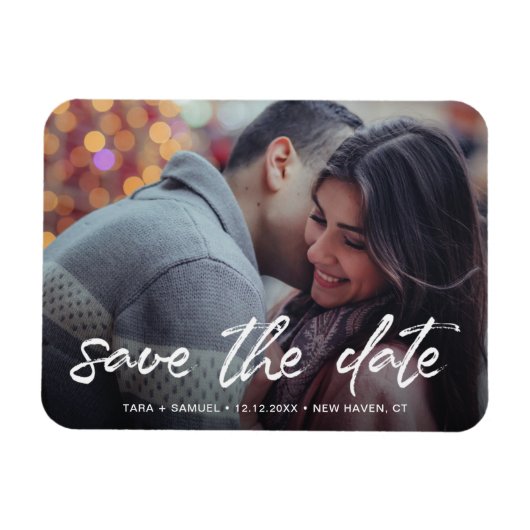 Modernes White Brush Script-Foto Save the Date Magnet (Horizontal)