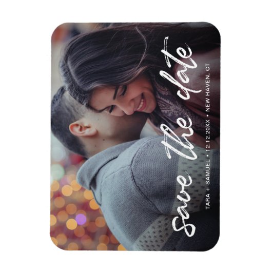 Modernes White Brush Script-Foto Save the Date Magnet (Vertikal)