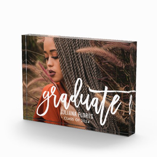 Modernes White Brushed Script Graduate Fotoblock (Rechts)