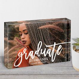 Modernes White Brushed Script Graduate Fotoblock