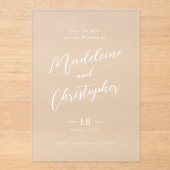 Modernes White Calligraphy Script Clear Wedding Acryleinladungen (Vorderseite)