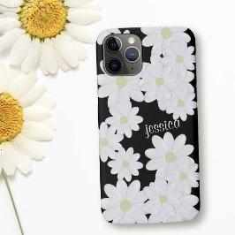 Modernes White Daisy Blume Muster Name Black Case-Mate iPhone Hülle