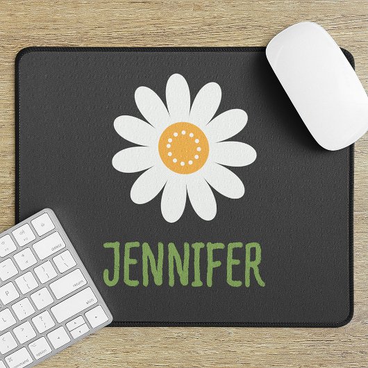 Modernes White Daisy Mit Monogramm Mousepad