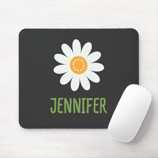 Modernes White Daisy Mit Monogramm Mousepad (Mit Mouse)