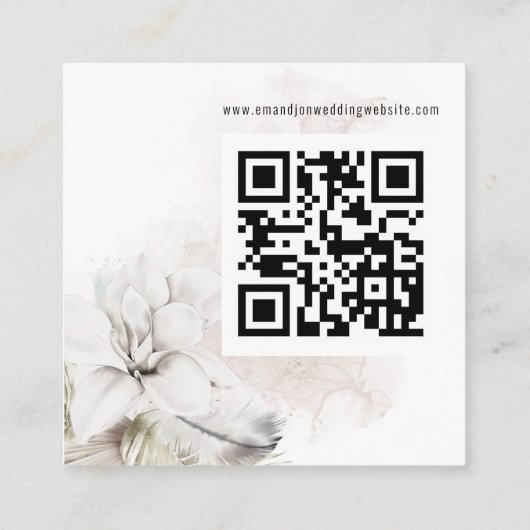 Modernes White Florals QR Code Wedding RSVP Begleitkarte (Rückseite)