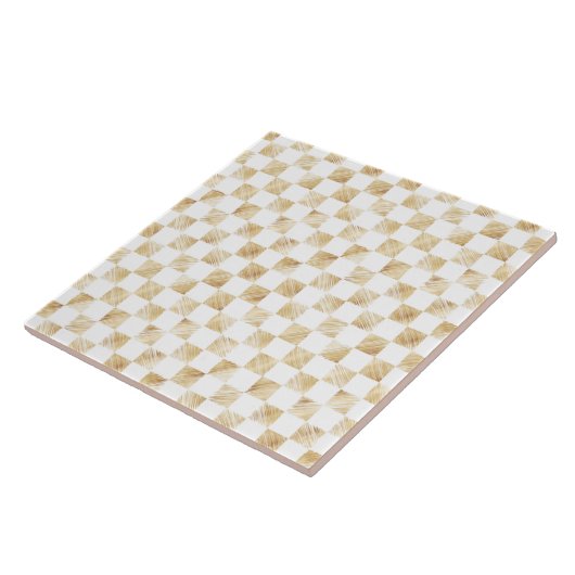Modernes White Gold Checkerboard Muster Fliese (Seite)