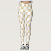 Modernes White Gold Checkerboard Muster Leggings (Vorderseite)