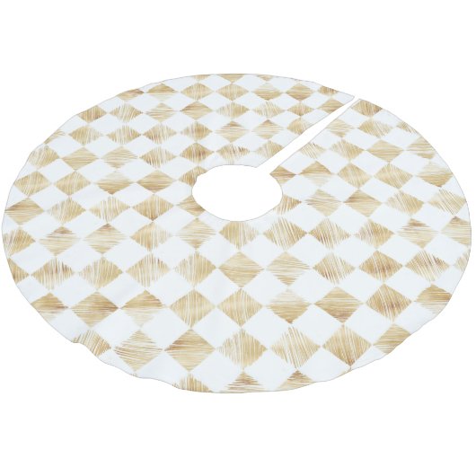 Modernes White Gold Checkerboard Muster Polyester Weihnachtsbaumdecke (Schrägansicht)