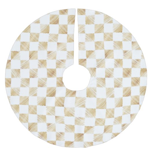 Modernes White Gold Checkerboard Muster Polyester Weihnachtsbaumdecke (Vorderseite)