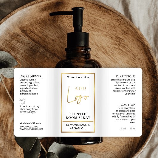 Modernes White & Gold Logo Room Spray Flasche Labe