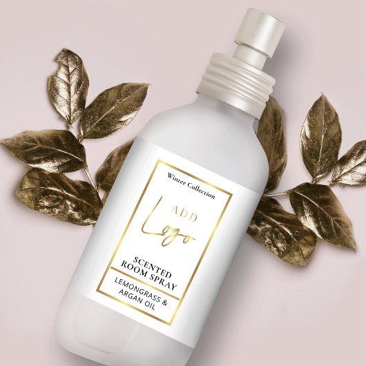 Modernes White & Gold Logo Room Spray Flasche Labe