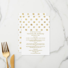 Modernes White & Gold Polka Dots Wedding Menü Menükarte