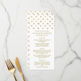 Modernes White & Gold Polka Dots Wedding Menü Menükarte