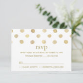 Modernes White & Gold Polka Dots Wedding RSVP Karte (Stehend Vorderseite)