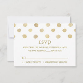 Modernes White & Gold Polka Dots Wedding RSVP Karte