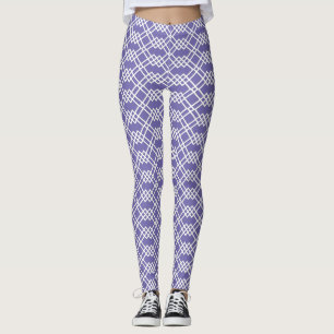 Modernes White Lattice Geometric Lavender Periwink Leggings