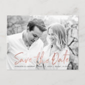 Modernes White Marble Rose Gold Script Save the Da Ankündigungspostkarte (Vorderseite)