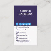 Modernes White & Navy Beruflich Business Foto Visitenkarte (Rückseite)