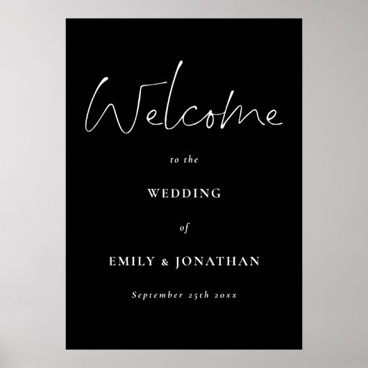 Modernes White Script Black Willkommen bei Wedding Poster (Vorne)
