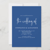 Modernes White Script Blue QR Code Hochzeit Einladung (Vorderseite)
