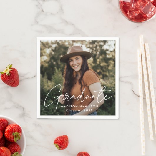 Modernes White Script Foto Abschluss Serviette (Beispiel)