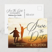 Modernes White Script-Foto Hochzeit speichern Sie  Ankündigungspostkarte (Vorne/Hinten)