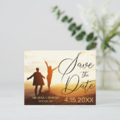 Modernes White Script-Foto Hochzeit speichern Sie  Ankündigungspostkarte (Stehend Vorderseite)