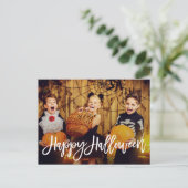 Modernes White Script Happy Halloween Postkarte (Stehend Vorderseite)