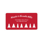 Modernes White Script mit Weihnachtsbaumen auf Red Adressaufkleber (Vorne)