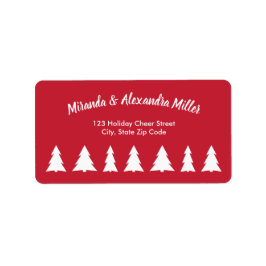 Modernes White Script mit Weihnachtsbaumen auf Red Adressaufkleber