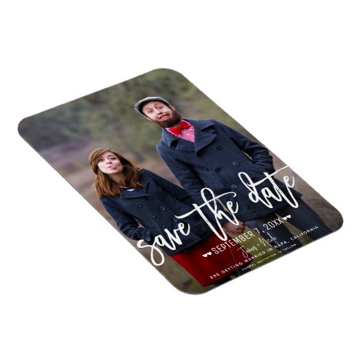 Modernes White Script Save the Date Hochzeitsskrip Magnet (Rechte Seite)