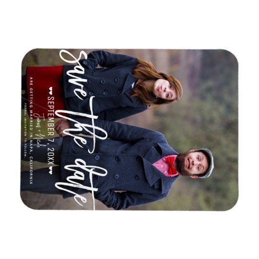 Modernes White Script Save the Date Hochzeitsskrip Magnet (Horizontal)