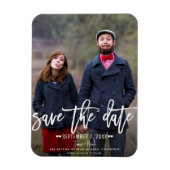 Modernes White Script Save the Date Hochzeitsskrip Magnet (Vertikal)