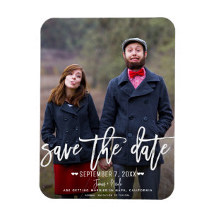Modernes White Script Save the Date Hochzeitsskrip Magnet