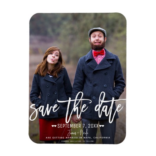 Modernes White Script Save the Date Hochzeitsskrip Magnet (Vertikal)