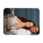 Modernes White Script Save the Date Hochzeitsskrip Magnet (Horizontal)