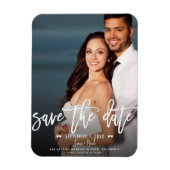Modernes White Script Save the Date Hochzeitsskrip Magnet (Vertikal)