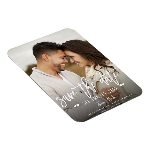 Modernes White Script Save the Date Hochzeitsskrip Magnet (Rechte Seite)