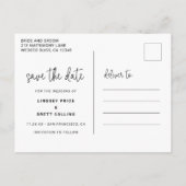 Modernes White Script Typografy Foto Save the Date Ankündigungspostkarte (Rückseite)