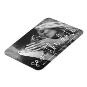 Modernes White Script Typografy Foto Save the Date Magnet (Linke Seite)