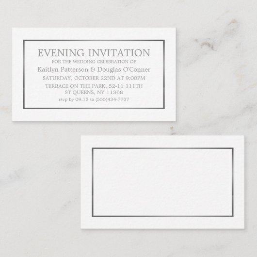 Modernes White & Silver Abend Event Ticket Einladu (Vorne/Hinten)