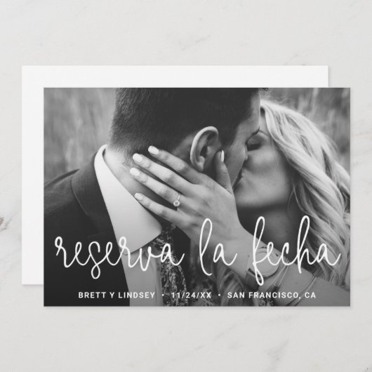Modernes White Thin Script Typografy Foto Spanisch Save The Date (Vorne/Hinten)