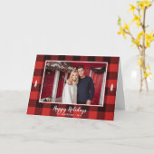 Modernes White Tree Red & Black Christmas Foto Karte (Gelbe Blume)