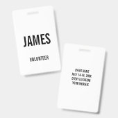 Modernes White Volunteer Name Event Information Pl Ausweis (Vorder- & Rückseite)
