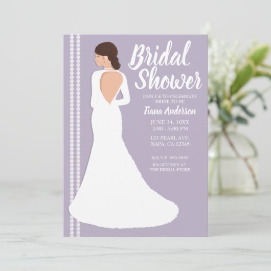 Modernes White Wedding Dress & Bling Brautparty Einladung (Stehend Vorderseite)