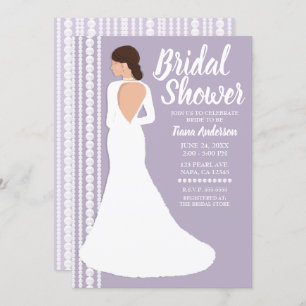 Modernes White Wedding Dress & Pearls Brautparty Einladung